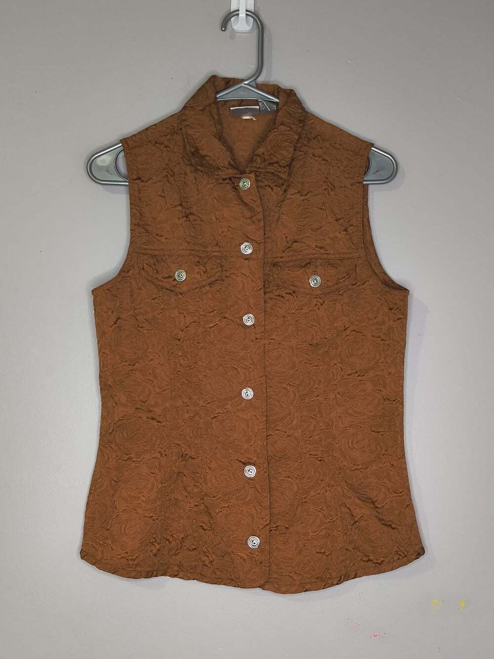 Chico's Size Zero Sienna Blossom Alicia Vest Sleeveless Bronze Color Button Down
